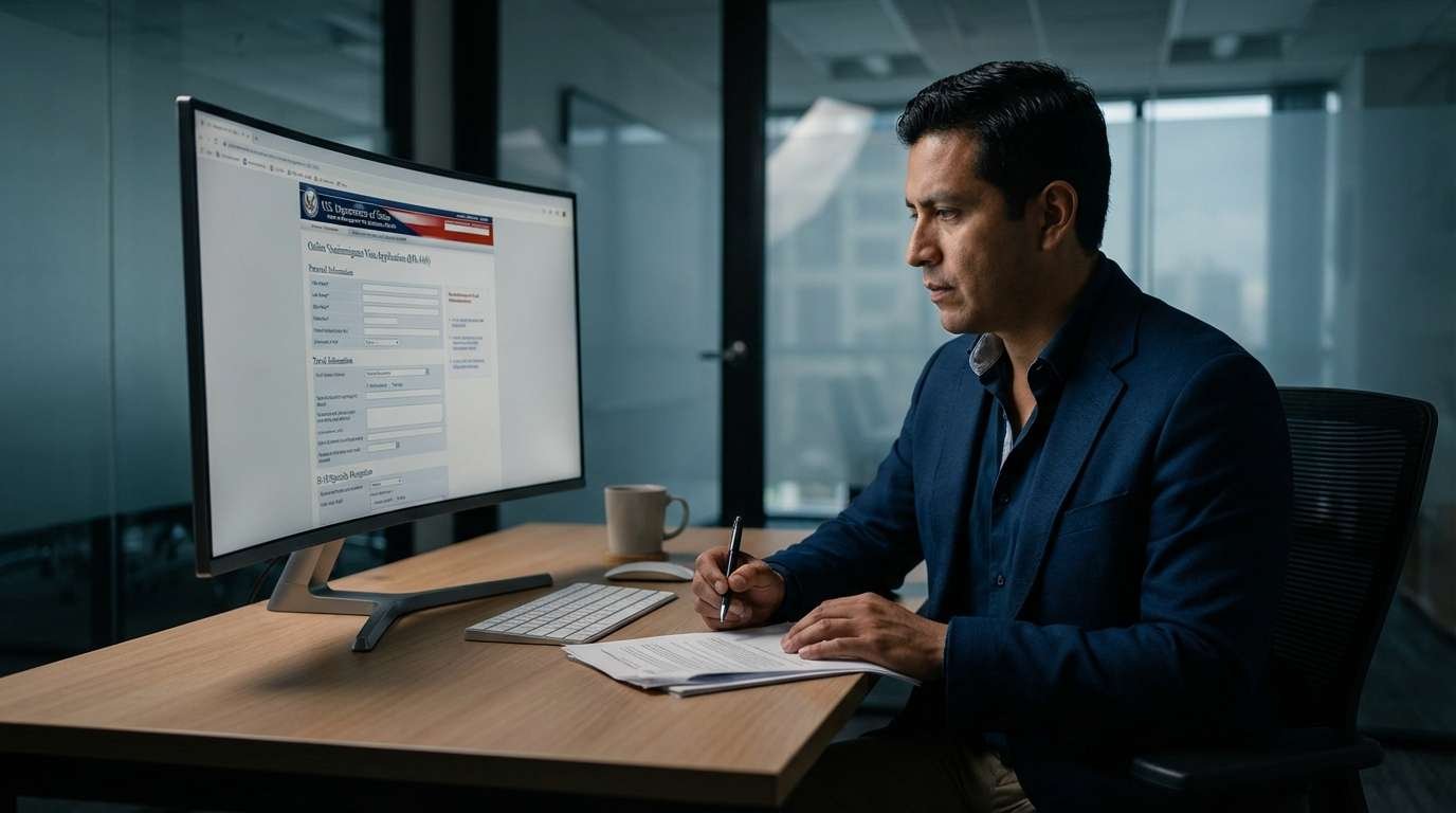 Profesional mexicano analizando requisitos de visa H-1B para trabajar en Estados Unidos