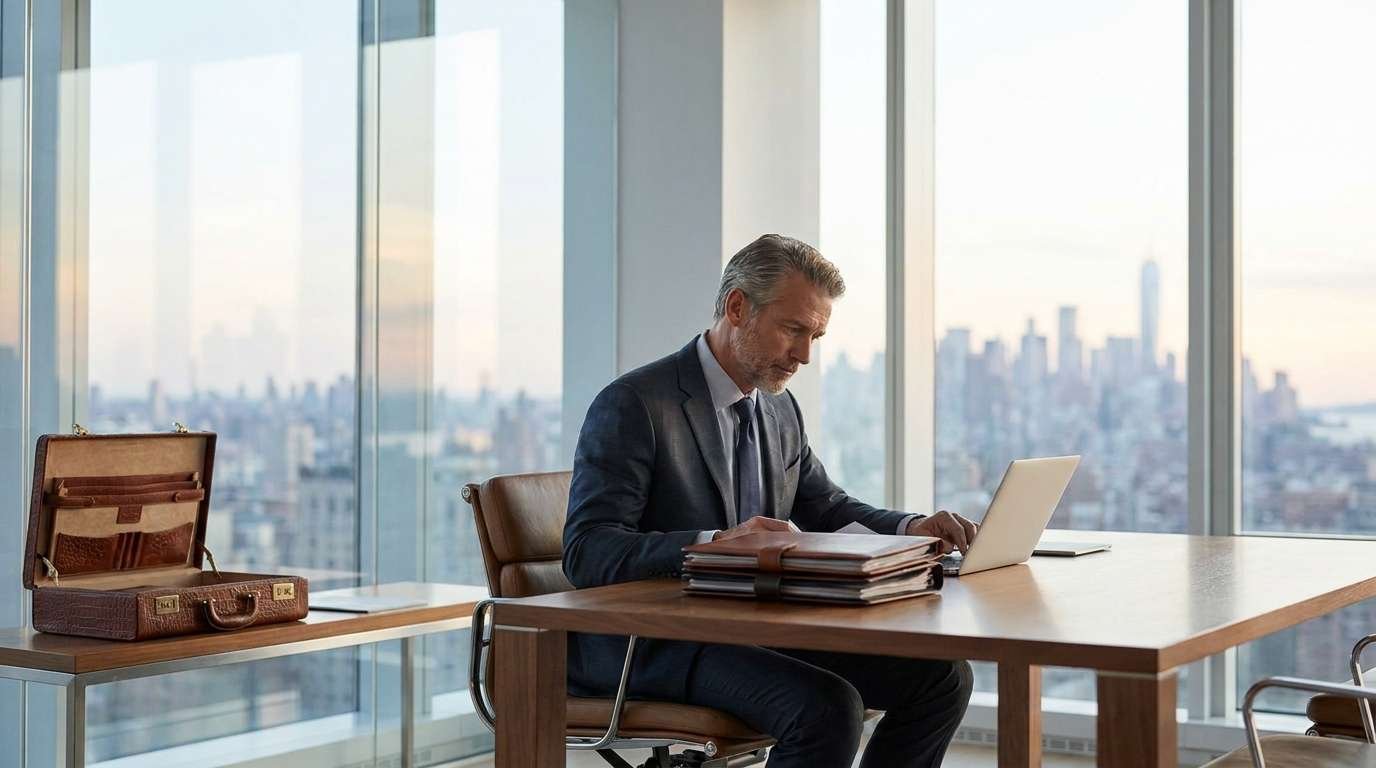 Gerente revisando documentos para traslado internacional con visa L-1 entre México y Estados Unidos