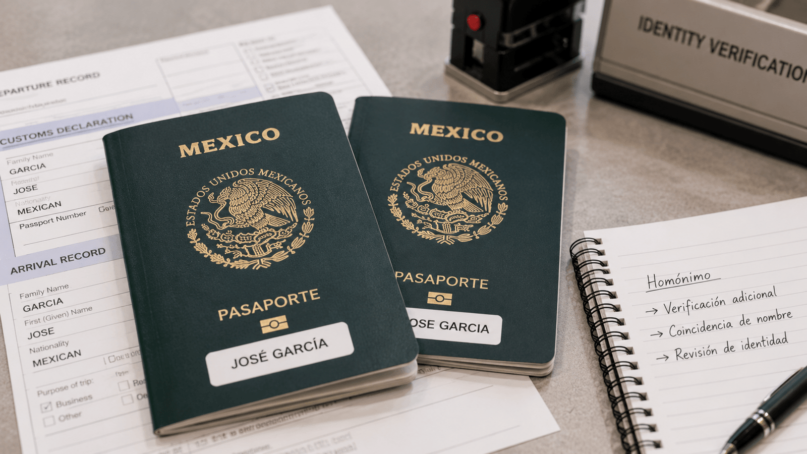 Dos pasaportes con nombres similares durante un proceso de identificación migratoria en Estados Unidos