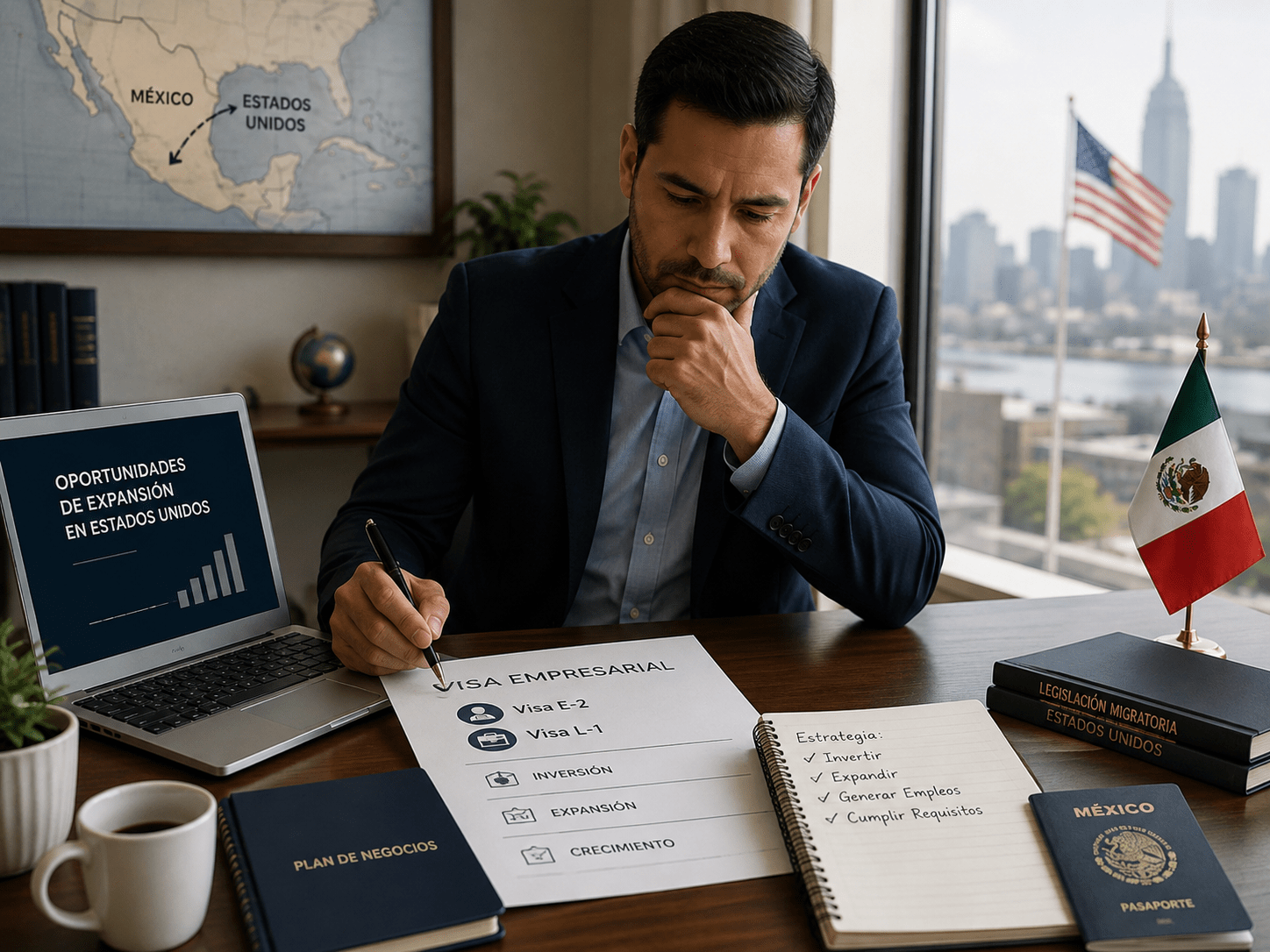 Empresario mexicano analizando oportunidades de expansión hacia Estados Unidos