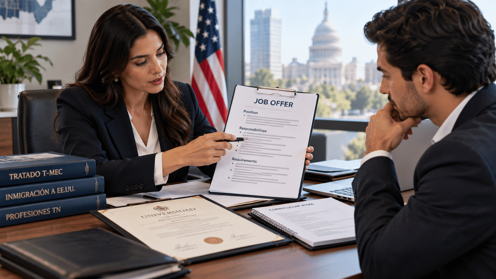 Revisión de oferta laboral, funciones profesionales y credenciales para una visa TN